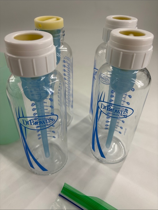 Dr. Brown's Other - Clear Glass Baby Bottle with White Cap - Blue Accents